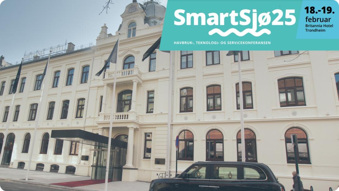 SmartSjø banner with Britannia Hotel in Trondheim on the background